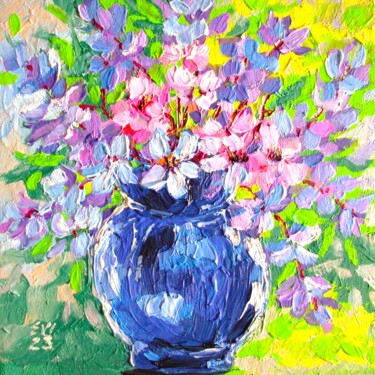Malerei mit dem Titel "Flowers in vase Flo…" von Elena Ivanova, Original-Kunstwerk, Acryl Auf Keilrahmen aus Holz montiert