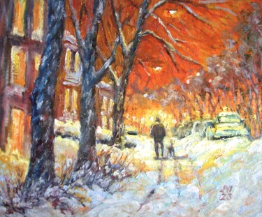 Malerei mit dem Titel "Winter walk Landsca…" von Elena Ivanova, Original-Kunstwerk, Öl Auf Karton montiert