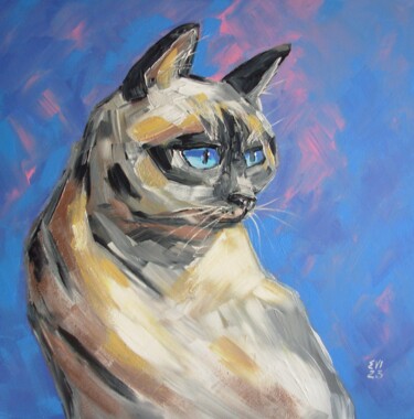 Pintura titulada "Siamese cat Animal…" por Elena Ivanova, Obra de arte original, Acrílico Montado en Bastidor de camilla de…