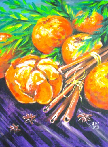 Ζωγραφική με τίτλο "Oranges Still life…" από Elena Ivanova, Αυθεντικά έργα τέχνης, Ακρυλικό
