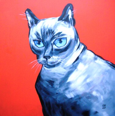 Pintura titulada "Cat with blue eyes…" por Elena Ivanova, Obra de arte original, Acrílico Montado en Bastidor de camilla de…