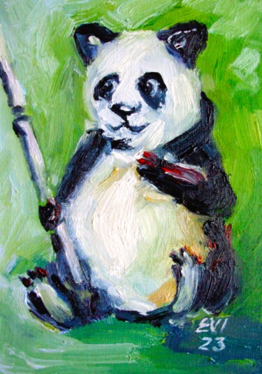 Painting titled "Panda Animal Origin…" by Elena Ivanova, Original Artwork, Oil Mounted on Cardboard