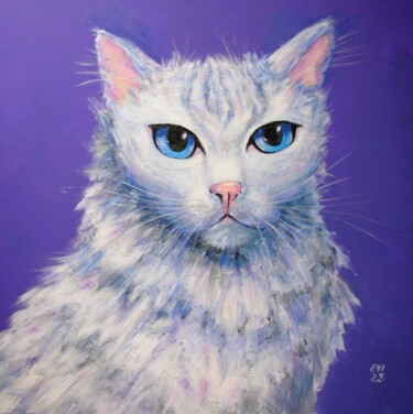 Картина под названием "Angora cat Original…" - Elena Ivanova, Подлинное произведение искусства, Акрил Установлен на Деревянн…
