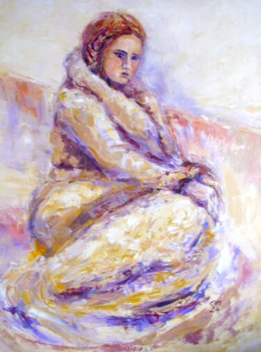 Картина под названием "Girl in dressing-go…" - Elena Ivanova, Подлинное произведение искусства, Масло Установлен на Деревянн…