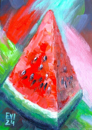 Malarstwo zatytułowany „Watermelon Painting…” autorstwa Elena Ivanova, Oryginalna praca, Olej Zamontowany na Karton
