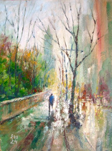 Painting titled "Walking in the city" by Elena Ivanova, Original Artwork, Oil