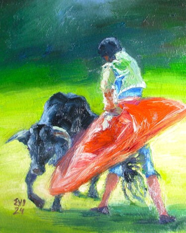 Painting titled "Matador Corrida Peo…" by Elena Ivanova, Original Artwork, Oil