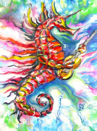 Картина под названием "Sea-horse Original…" - Elena Ivanova, Подлинное произведение искусства, Масло Установлен на Деревянна…