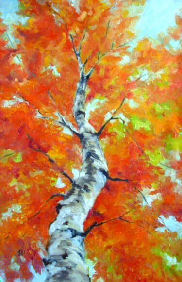Peinture intitulée "Birch tree Landscap…" par Elena Ivanova, Œuvre d'art originale, Huile