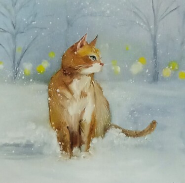 Картина под названием "Первый день зимы" - Елена Иванова, Подлинное произведение искусства, Масло Установлен на картон