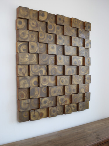 Sculpture titled "90 gold suns" by Elena Jurkowska, Original Artwork, Wood