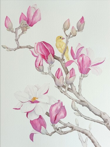 Malarstwo zatytułowany „Magnolia #1” autorstwa Elena Kazachkina, Oryginalna praca, Akwarela