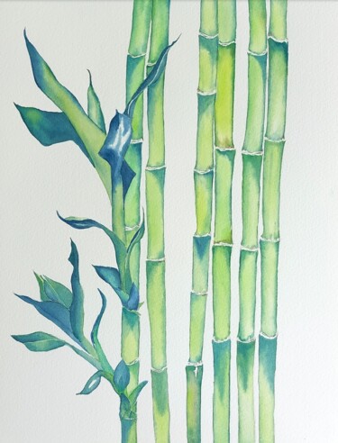 Painting titled "Bamboo" by Elena Kazachkina, Original Artwork, Watercolor