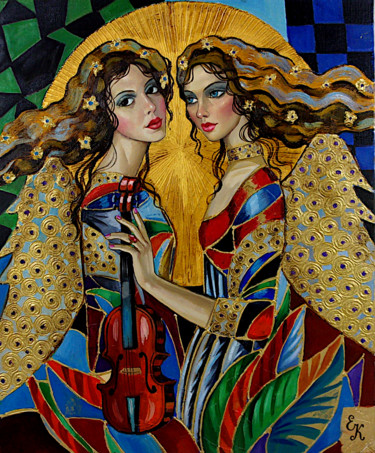 Malerei mit dem Titel "Angels" von Elena Khmeleva, Original-Kunstwerk, Öl