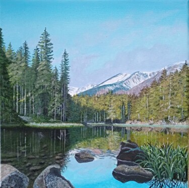 Malerei mit dem Titel "Canada Lake" von Elena Klever, Original-Kunstwerk, Acryl Auf Keilrahmen aus Holz montiert