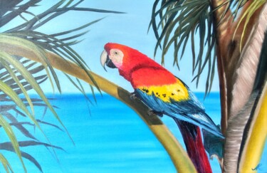 Картина под названием "Parrot Macaw" - Elena Klyuchnikova, Подлинное произведение искусства, Масло