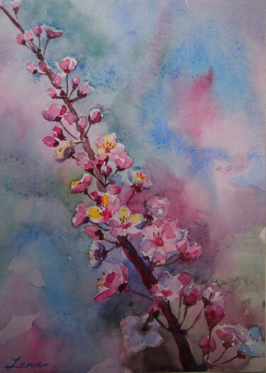 Peinture intitulée "Cherry blossom" par Elena Kondrateva, Œuvre d'art originale, Aquarelle