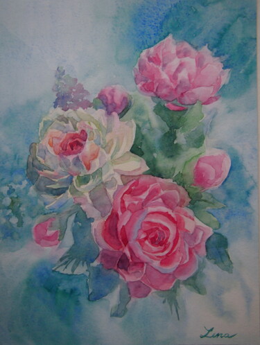 Картина под названием "Peony flowers" - Elena Kondrateva, Подлинное произведение искусства, Акварель