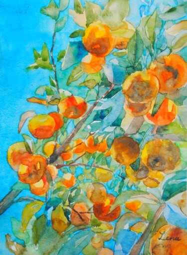Pintura intitulada "Orange Tree" por Elena Kondrateva, Obras de arte originais, Aquarela