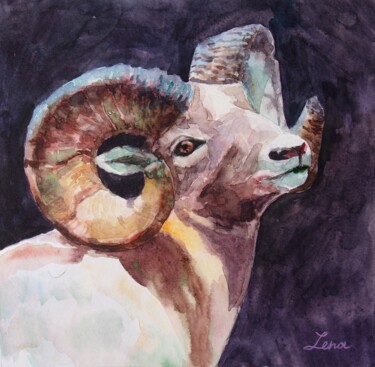 Schilderij getiteld "Wild Ram" door Elena Kondrateva, Origineel Kunstwerk, Aquarel