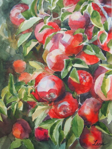 Painting titled "Apple Orchard" by Elena Kondrateva, Original Artwork, Watercolor
