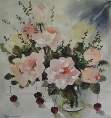 Peinture intitulée "Flowers 1 by Elena…" par Elena Korchuganova, Œuvre d'art originale, Aquarelle