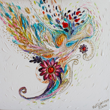 Malerei mit dem Titel "Trumpeting angel" von Elena Kotliarker, Original-Kunstwerk, Acryl