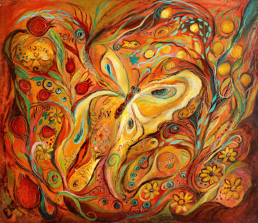 Картина под названием "The butterfly and p…" - Elena Kotliarker, Подлинное произведение искусства, Масло Установлен на Дерев…