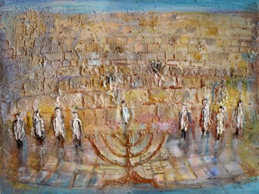 Painting titled "The light of Kotel" by Elena Kotliarker, Original Artwork, Acrylic Mounted on Wood Stretcher frame