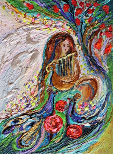 Schilderij getiteld "The Harpist. Sounds…" door Elena Kotliarker, Origineel Kunstwerk, Acryl