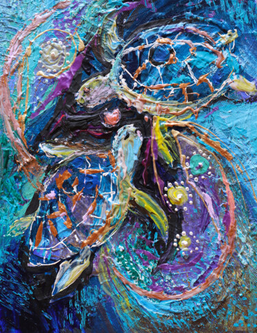 Peinture intitulée "Turtle Tango" par Elena Kotliarker, Œuvre d'art originale, Acrylique Monté sur Châssis en bois