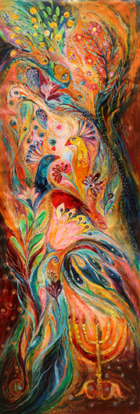 Peinture intitulée "The light of Menorah" par Elena Kotliarker, Œuvre d'art originale, Huile