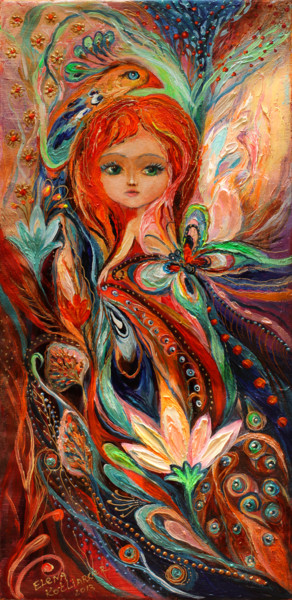 Peinture intitulée "My fiery fairy Gwen…" par Elena Kotliarker, Œuvre d'art originale, Acrylique Monté sur Châssis en bois
