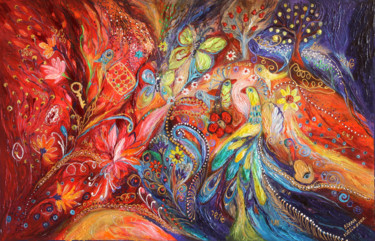 Картина под названием "The Flowers and  Bu…" - Elena Kotliarker, Подлинное произведение искусства, Акрил