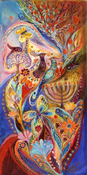 Картина под названием "Hanukkah in Magic G…" - Elena Kotliarker, Подлинное произведение искусства, Акрил