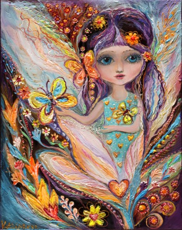 Painting titled "My little fairy Pea…" by Elena Kotliarker, Original Artwork, Acrylic