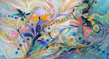 Malerei mit dem Titel "The flowers and dra…" von Elena Kotliarker, Original-Kunstwerk, Acryl