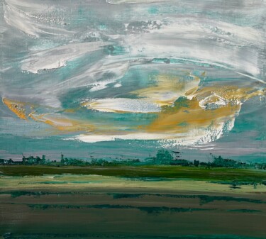 Peinture intitulée "Green sky" par Elena Kovalskaya, Œuvre d'art originale, Huile
