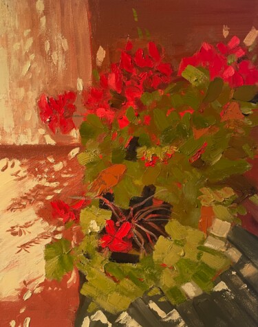 Картина под названием "Geranium" - Elena Kovalskaya, Подлинное произведение искусства, Масло