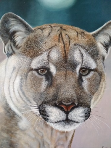 Painting titled "Puma" by Elena Kozyutenko, Original Artwork, Oil