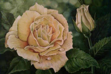 Pittura intitolato "Yellow rose" da Elena Kozyutenko, Opera d'arte originale, Olio