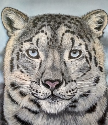 Ζωγραφική με τίτλο "Snow Leopard" από Elena Kozyutenko, Αυθεντικά έργα τέχνης, Λάδι