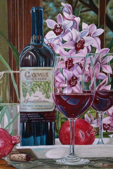 Peinture intitulée "Wine still life wit…" par Elena Kozyutenko, Œuvre d'art originale, Huile