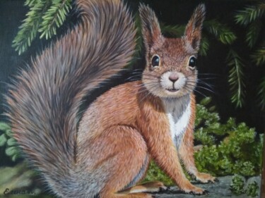 Peinture intitulée "Squirrel" par Elena Kozyutenko, Œuvre d'art originale, Huile