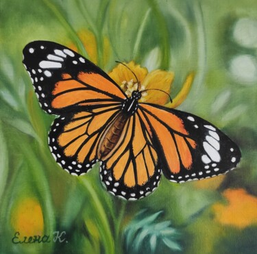 Pittura intitolato "Monarch butterfly" da Elena Kozyutenko, Opera d'arte originale, Olio Montato su Cartone