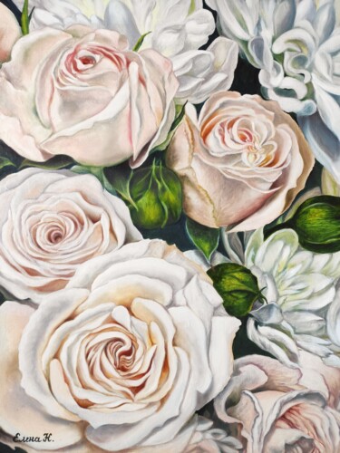 Peinture intitulée "Flowers for beloved" par Elena Kozyutenko, Œuvre d'art originale, Huile Monté sur Autre panneau rigide