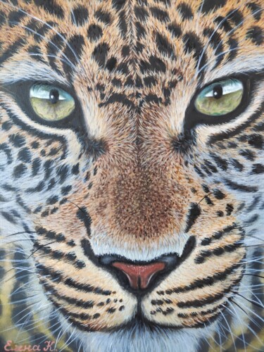 Painting titled "Leopard look" by Elena Kozyutenko, Original Artwork, Oil Mounted on Wood Stretcher frame