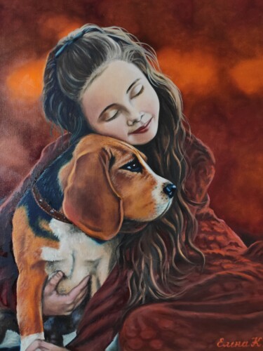 Pintura intitulada "Best friends" por Elena Kozyutenko, Obras de arte originais, Óleo Montado em Cartão