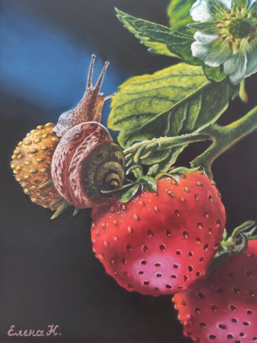 Painting titled "Snail . The measure…" by Elena Kozyutenko, Original Artwork, Oil Mounted on Wood Stretcher frame