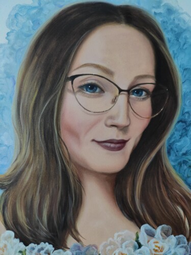Pintura titulada "Portrait of a girl…" por Elena Kozyutenko, Obra de arte original, Oleo Montado en Bastidor de camilla de m…